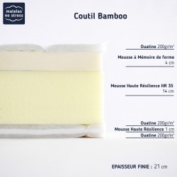 Coupe du matelas bambou 80x200 mémoire de forme et mousse ferme