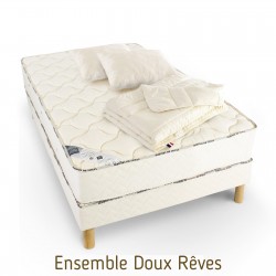 Ensemble Matelas + Sommier 2 personnes + Couette + 2 Oreillers