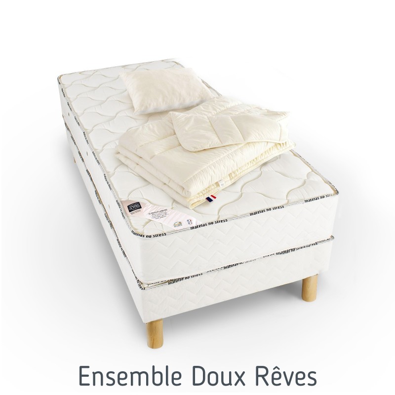 Ensemble Matelas sommier Ferme 1 personne + Couette + Oreiller