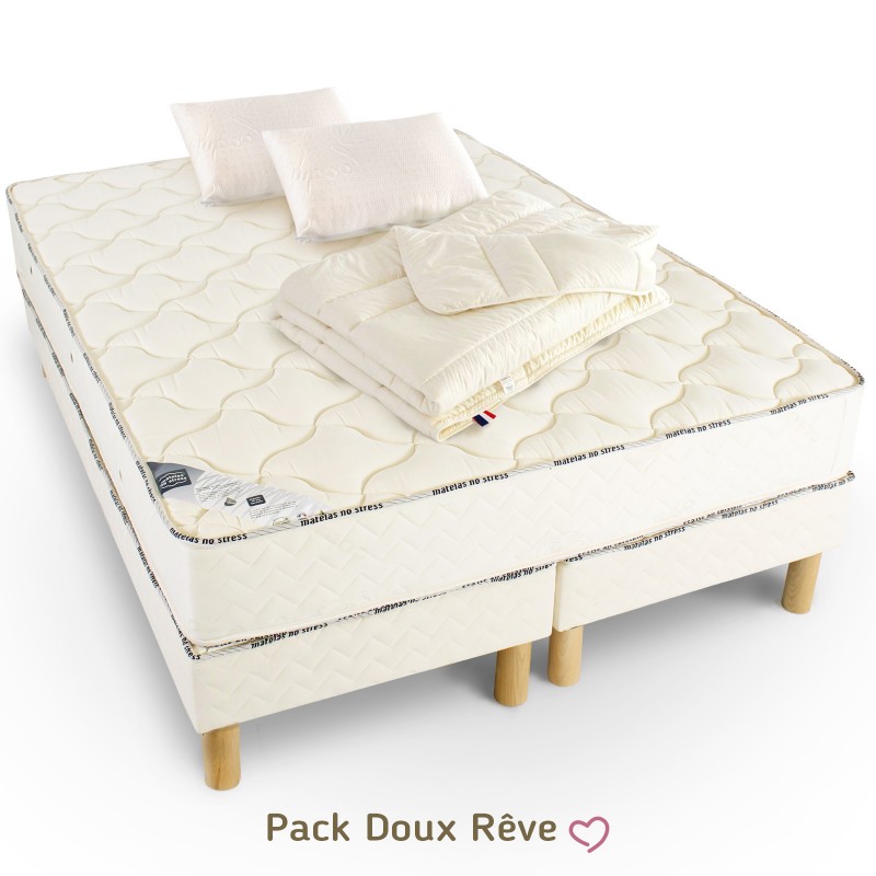 Ensemble lit 140x190 matelas latex ferme, sommier, couette, oreiller