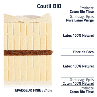 Matelas 90x210 latex naturel et coco - Made in France