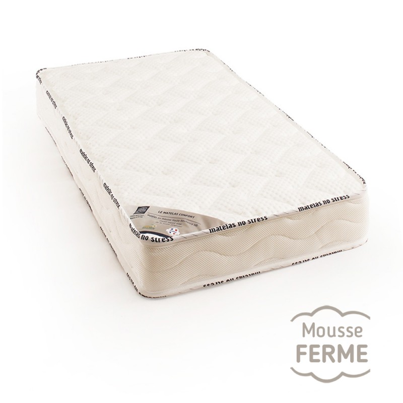 Matelas confort de bébé, respirant 60x120  Pour accompagner bébé dans sa croissance, ce matelas confort respirant sera idéal. L'alliance de la mousse haute résilience, offre un soutien ferme, nécessaire à la morphologie de bébé, et un coutil Tencel®, respirant, absorbant et ultra doux, lui procure un accueil douillet.  Informations sur notre matelas bébé confort respirant    Cœur de 8 cm en Mousse HR32kg/m3, type Bultex, certifiée Oeko-Tex - soutien ferme  Enveloppe en maille Tencel® respirante, anti transpirante  Toucher doux et lisse, neutralise les odeurs  Fibre éco-friendly et durable  Garnissage 300g/m² de ouate polyester, accueil douillet  Bandeau en maille 3D respirant  Matelas réversible, double face de couchage  Garanti sans produits nocifs pour la santé, ni traitement chimique  Épaisseur du matelas fini : 12cm  Matelas fabriqué en France avec amour, Made in Tourcoing           Enveloppe et garnissage du matelas bébé confort respirant TENCEL®  Quoi de mieux que le Tencel® pour apporter des nuits paisibles et bienfaisantes à bébé ! En effet, Tencel, est une fibre écologique issue du bois d'eucalyptus, elle invite à l'apaisement de sa respiration et à son endormissement, pour des nuits entières en toute quiétude.  Le garnissage en ouate polyester gonflant 300g/m² assure un accueil des plus moelleux à bébé.  L'enveloppe ou coutil du matelas : 60% TENCEL® 40% polyester , fibre technique fabriquée à partir de la pulpe de bois d'eucalyptus. Le bois est transformé en une pulpe dissoute à l'aide d'un solvant naturel non toxique. Celle-ci est ensuite pressée au travers de petits trous pour en faire une fibre biodégradable extrêmement douce et légère.  Certificat Tencel® OekoTex Test N°0103008      Mousse Haute résilience performante  Le cœur en mousse de ce matelas se compose de millions de petites alvéoles autonomes et élastiques, créant un soutiens proportionné pour chaque partie du corps de bébé.  Cette mousse Haute Résilience HR32 est vivement conseillée par les pédiatres, puisqu'elle épouse le corps, mais surtout sans entraver ses mouvements, nécessaire à la bonne évolution de sa courbe de croissance. Ainsi, son équilibre est parfaitement respecté.  Ce matelas de bébé offre un accueil équilibré et un soutien ferme, autrement dit, elle ne l'enclave pas, bébé reste libre de ses mouvements.  La mousse que nous utilisons pour ce matelas bébé est certifiée Oeko-tex  très important pour sa santé, sans aucune substance nocive.             Maille 3D, son pourtour.  La tranche de ce matelas est habillée d'un tissu en maille 3D. Le tour de notre matelas est réalisé avec un tissu de nouvelle génération, en maille en 3D. Le matelas respire au grès des mouvements de bébé. Parfaitement ventilé, il reste sain pour une utilisation longue durée.  Il s'agit, comme le montre la photo ci-contre d'une maille technique, réalisée en relief avec le même fil. Une surface "multi-couches", à la fois ouverte et particulièrement résistante, permettant une aération maximale. Bandeau en maille 3D pour une bonne ventilation du matelas, maille certifiée oeko tex (voir le certificat)           Informations Pratiques  Ce matelas bébé est de fabrication 100% française : Conçu et réalisé par Matelas No Stress ®.  Son emballage : Ce matelas de bébé en mousse, est emballé par nos soins, et livré dans une housse en polyuréthane à base de plastique recyclé très résistante. Pour une meilleure protection, notre matelas est expédié non roulé dans un carton, lui aussi fabriqué à base d'anciens cartons recyclés, un plus pour l'environnement.  Livraison GRATUITE. Voir nos délais de fabrication et livraison ici.