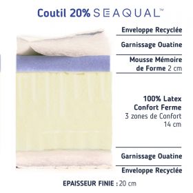 Matelas memoire de forme, en latex et 20% Seaqual®