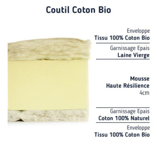 Matelas couffin 32x72 laine et coton bio