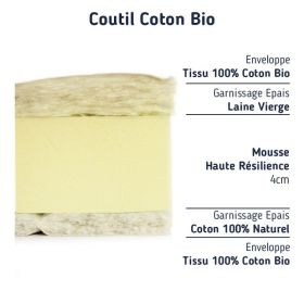 Matelas couffin 30x70 mousse laine et coton bio