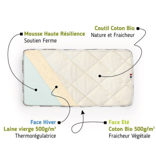 Matelas berceau mousse et coton bio - 10 cm