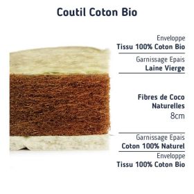 Matelas bébé 60x120 coco coutil bio coton