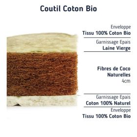 Matelas de couffin 30x66, en fibres de coco, compo