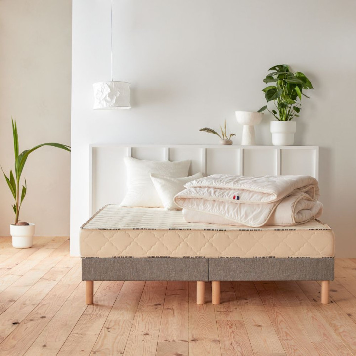 Sommiers duo 90+90x200 Habillé coloris GRIS CLAIR pour literie 180x200