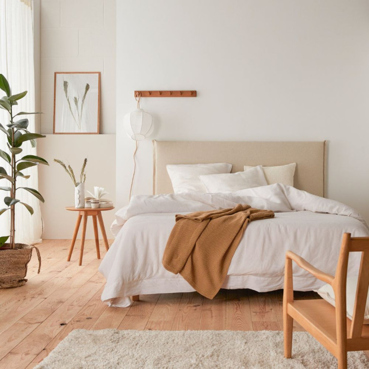 Tête de lit beige en lin