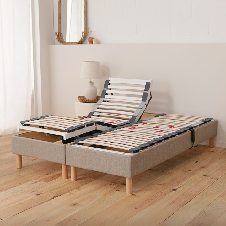 Sommier lit électrique, Relaxation et Déco tissu - 5 coloris