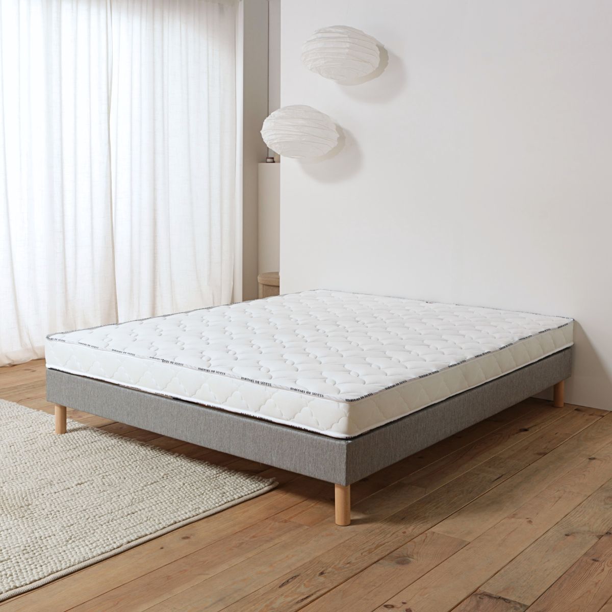 Sommier tapissier déco 160x190 gris clair