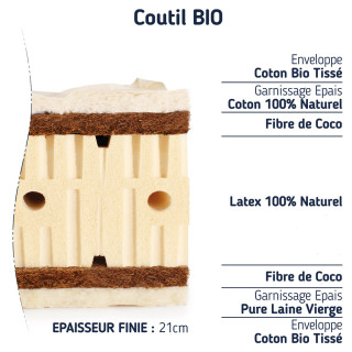 Composition matelas 100 % latex naturel BIO très ferme