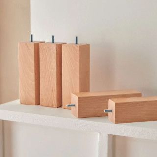 Pieds de lit carrés x5 – Hêtre 25 cm