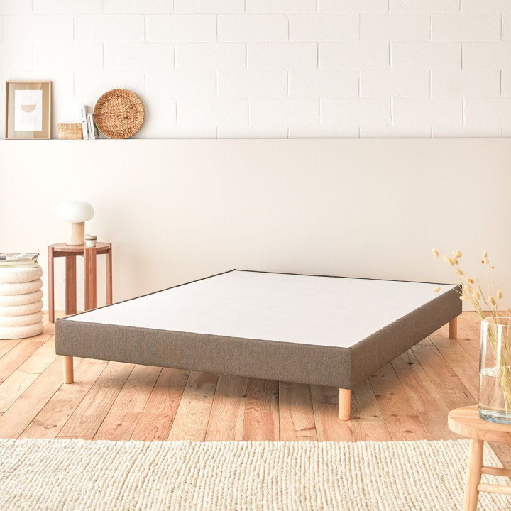 Sommier tapissier tissu déco lattes passive marron