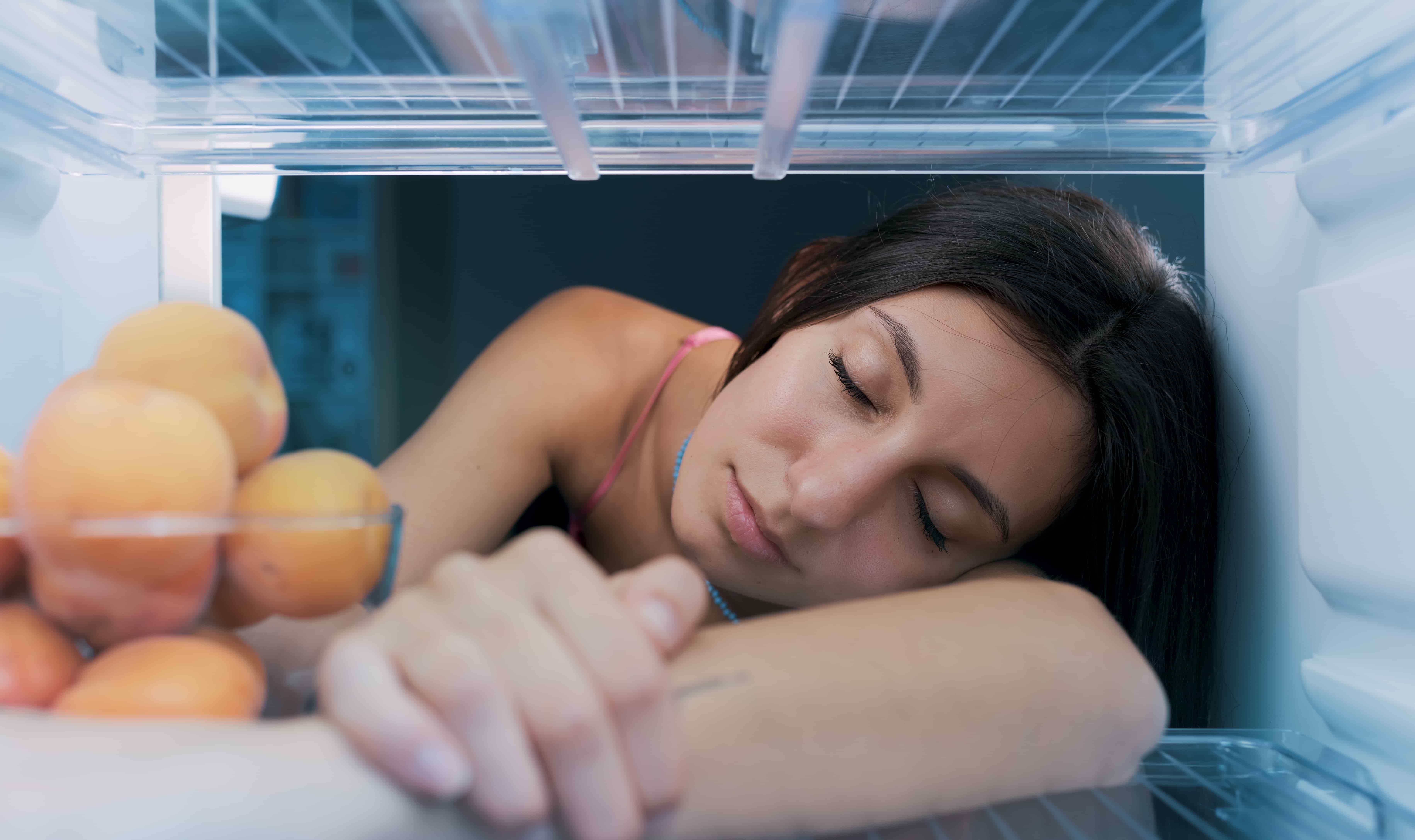 femme dort dans le frigo